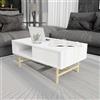 Hanah Home Modern White Coffee Table, 90 x 54 x 39,6 cm, 100% melamina rivestito e metallo, design elegante per Living Room & Home Decor