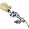 AMBEDORA Spilla da donna in argento 925 ossidato, ambrato intagliato a mano, spilla in argento con rosa ambra, colore latte 5 g