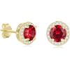 GAVU Orecchini Donna Argento 925 Placcati Oro 14K, Orecchini Punto Luce Donna Rotondi con Zirconia Cubica Rossa
