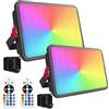 Indmird Faretto LED RGB Esterno 100W, Indmird 2 Pezzi Faro LED RGB con Telecomando IP66 Impermeabile Proiettori LED RGB, Faretti RGB 16 Colori 4 Modalità Luce d'Atmosfera RGB per Halloween, Feste, Giardino