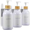 MaisoNovo Dispenser Per Shampoo E Balsamo - Dispenser Per Sapone Da Doccia Con Montaggio A Parete - Set Di 3 Flaconi In Plastica Bianca Da 500 ml Con Pompa In Bambù - 3 Camere Senza Foratura