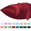 Lirex Set di 2 Federe in Raso, Decorativi Morbido Tinta Unita Quadrate Federe Cuscini Federa di Satin per Cuscino Senza Rughe Resistente Allo Sbiadimento Traspirante(Vino Rosso, 50 x 90 cm)