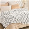 EMME Coperta Plaid Pile in Flanella - Coperta a Quadri, 150 x 200 cm, Coperta Sherpa Morbida e Soffice, Coperta Pile Calda, Coperta Letto, Coperta per Divano o Picnic, Grigio chiaro