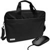 Atlantis Borsa notebook 15.6 pollici + Mouse USB, a tracolla modello Lisbona, imbottitura interna, tasca porta documenti, tasca esterna per accessori, fascia Trolley. Cinghia a tracolla, nero.