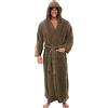 IQYU Accappatoio da uomo soffice, con cappuccio, in spugna, lungo, grandi dimensioni, caldo vestaglia con cintura, da bagno, per sauna, per la casa, per gli uomini, marrone, XXXL