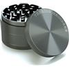 TEEQZIO Spezie Erbe Grinder Polline Grinder Crusher Ø 75 mm in Lega di Alluminio - 4 Parti - Denti a Diamante, per Spezie, Erbe, Caffè con Raschietto & Spazzola (Grigio)