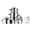 WMF Provence Plus Set Pentole 5 Pezzi & 11.2000.9999 Boston - Set Di Posate Per 12 Persone, Acciaio Inossidabile, 60 Pezzi