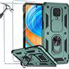 Jeelar NEINEI Cover per Xiaomi Redmi Note 9 Pro/9S + 2 Vetro Temperato,Custodia con Scorrevole Protezione Fotocamera,Militare Antiurto Outdoor Case Custodie con Supporto e Magnetico,Verde