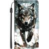 EuoDuo Compatibile con OPPO A57 4G / A57S / A77 4G Cover Libro in Pelle PU Custodia Portafoglio Libretto Motivo Colorato Magnetica Booklet Telefono Flip Caso - Nero Marrone Lupo