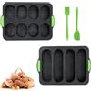 LUCKNIGHT Teglia Da Forno Per Baguette, Stampo per Baguette Silicone Stampo Baguette Baguette Teglia da Forno Stampo per Pane Francese Con 4, 8 Fessure, Spatola e Pennello A Olio, 2 Pezzi