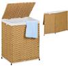 Relaxdays Cesto Portabiancheria Pieghevole con Coperchio, Look Rattan, Sacco 90l, HLP: 60 x 46 x 34 cm, Marrone Beige