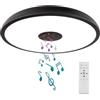 Horevo Plafoniera LED per Bagno con Telecomando, 28cm, Luce Dimmerabile con Altoparlante Bluetooth, Lampada Impermeabile con Adattatore a Vite E27, Plafoniera Nera per Cucina, Disimpegno