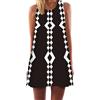 Ocean Plus Donna Girocollo Camicia Abito Senza Maniche Vintage Boho Beach Dress Abito Estivo Vestito da Spiaggia Corto con Scollo Tondo (XL (EU 40-42), Linee di Diamanti Bianchi e Neri)