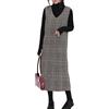 Runstarshow Abiti invernali da donna UK lungo tartan abito da donna midi scozzese abiti vintage premaman con tasche elegante casual senza maniche scollo a V abito con fessura chiusura con cerniera
