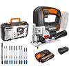 WORX Seghetto Alternativo a Batteria 18V (20V MAX) 24mm WX543.2, ±45° Angolo Inclinato, Cambio Lama Rapido 0-2600spm, Profondità di Taglio: 40mm