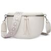 FOMAX Elegante borsa a tracolla da donna in pelle vegana con chiusura argentata stile bohémien, beige.