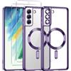 Phoona Cover Placcatura per Samsung Galaxy S21 FE 5G 6,4 Pollici, Obiettivo per Fotocamera Protezione Completa e 2 × vetro temperato, Compatibile con MagSafe Ricarica Wireless, Viola