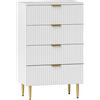 HOMCOM Cassettiera 4 Cassetti Moderna con Maniglie Dorate, 60x40x96 cm, Bianco