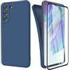 HHUIWIND Cover Compatibile con Samsung Galaxy S21 FE 5G (6,4) e Vetro Temperato,Custodia Samsung Galaxy S21 FE 5G Morbido Silicone Liquida TPU Protettivo Ultra Slim Case - Blu