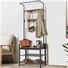 BAKAJI Attaccapanni Appendiabiti 9 Ganci Struttura in Metallo con Panca Scarpiera 2 Ripiani Porta Scarpe Seduta in Legno MDF Scuro Design Moderno Industriale Dimensione 73 x 34 x 183 cm