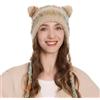 ZLYC Crochet Hat Knit Cat Ear Slouchy Beanie Berretto, Pom PON Beige, Taglia Unica Donna