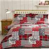 Christmas Patchwork 100% Brushed Cotton Set di biancheria da letto King-size, con Copripiumino Matrimonialee 2;federe, 100% in flanella di cotone spazzolato, colore: rosso su sfondo multicolore