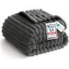 WAVVE Coperta Plaid Pile 150x200 cm, Coperta Letto Singolo/Letto Matrimoniale, Coperta di Flanella a Righe per Soggiorno, Letto, Coperta Divano Caldo Morbida, Grigio