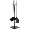 Relaxdays Set da 4 Attrezzi da Camino, Attizzatoio Fuoco, Paletta, Scopino per Cenere e Porta Utensili, Acciaio, Nero, 67 x 17 x 17 cm
