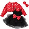 UUAISSO Abito per Neonati e Bambini Abito da Principessa a Pois Compleanno Abbigliamento da Festival Invernale con Fascia Nero+Rosso 6-9 Mesi