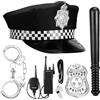 Mineup Costume Poliziotta Accessori, 7 Pezzi Polizia Costume Accessori, Costume Poliziotto Donna Uomo Bambino, con Walkie Talkie Manette Distintivi Fischio Baton, per Cosplay Carnevale Festa Costume