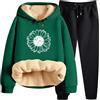 Generic Pantaloni termici da donna, set di abiti caldi in pile di agnello con cappuccio con scollo rotondo invernale per gioventù spesso caldo tinta unita top con cappuccio taglie forti tuta sportiva regali