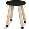 Cateam Sgabello in Legno per Bambini - Set da 1 - Nero - Con Gambe Estensibili - Sgabello da Tavolo Sensoriale - Pouf Rotondo Con Piedi di Livellamento
