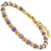Dada Gioielli - Bracciale Significato Pietre Certificate Naturali 4mm Ametista Spiritualità, Agata Protezione, Amazonite Ottimismo, Sodalite Comunicazione 16,5+3 cm (Viola Ametista e Oro)