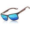 KINGSEVEN Occhiali da sole quadrati polarizzati da uomo, occhiali da sole vintage a specchio con montatura in legno zebrato per la guida W5508 (Blu)