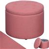 BAKAJI Pouf Contenitore con Rivestimento in Tessuto Lino Colore Rosa, Poggiapiedi con 12 Scomparti Interni Portascarpe Portaoggetti, Sgabello Comoda Imbottitura, Organizer Porta Scarpe e Oggetti