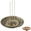 volumoon Piastra d'Incenso Classica in Bronzo Lotus, Disco Bruciatore, 3 Pezzi Porta Bastoncini Loto, 5 Fori Bruciatore Metallo Con Raccoglitore Cenere, Censer Ottone