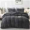 Sacebeleu - Set di biancheria da letto in peluche, 135 x 200 cm, grigio scuro, caldo, invernale, in flanella, con chiusura lampo e 1 federa 40 x 80 cm