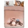 Bassetti Completo lenzuola effetto copriletto matrimoniale, realizzato su cotone 100% con stampa digitale, made in Italy, art. Bizet col. beige