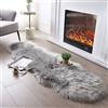 JXLOULAN Tappeto in finta pelliccia di pecora, grigio, 80 x 180 cm, morbido tappeto decorativo per sedie, divano, camera da letto, cameretta dei bambini