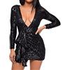 HEONSATI Vestiti Donna Eleganti Vestiti Eleganti Donna Paillettes Abito con Brillantini Anni 20 Vestiti Donna Paillettes Scollo a V Vestito Sexy Mini Abito Casual Taglie Forti per Feste Club Ccocktail Formale