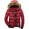 Suncadmious Piumino Invernale da Uomo Impermeabile Parka Moda Casual Ispessito con Pelliccia Sintetica Cappuccio Rimovibile Trapuntato Giacca Antivento e Anti-Neve (Rosso,M)