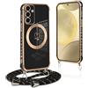 Pnakqil per Magnetica Cover per Samsung Galaxy S24 Plus con Cordino, Compatibile con MagSafe, Ultra Sottile Cuore Silicone Custodia con Laccio Tracolla, TPU Case con Collana per Samsung S24+, Nero