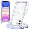 Oelrstfe Cover con Cordino per iPhone 11, Trasparente Silicone Custodia con Regolabile Collana Laccio Tracolla, Antigraffio Proteggere Case Corda per iPhone 11, Viola