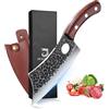 DRAGON RIOT Coltello Giapponese da Cucina，Mannaia con Fodero in Pelle | Coltello da Carne Vichingo Professionale Full Tang con Manico in Legno per Carne, BBQ, Campeggio e Uso Esterno