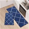 LY4U Set di 2 Tappeti da Cucina, Tappetini da Cucina Lavabili, Runner Antiscivolo, Tappetino Assorbente per Ingresso e Decorazione Domestica Ufficio, 43x75+43x120cm, Blu