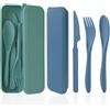 Cuayaes Set di posate da viaggio con custodia, 2 set di posate in plastica riutilizzabili, uso quotidiano, set di posate da campeggio per picnic all'aperto (verde + blu)
