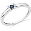 MIORE anello di fidanzamento con 4 diamanti naturali da 0,02 carati e zaffiro blu naturale da 0,11 carati in oro bianco 375 da 9 carati