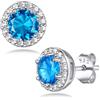 Bestyle Orecchini Donna Argento 925 con Pietre Portafortuna 12 Mesi Orecchini Donna Punto Luce con Zirconi Tonda Blu Turchese Regalo per Anniversario