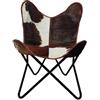 GifteQ Sedia in pelle con stampa a farfalla in pelle bovina, sedia per soggiorno, sedia vintage rilassante, pieghevole, per piccoli spazi, casa, ufficio, camera da letto (Hairon bianco e marrone)