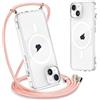 Yoedge Magnetica Trasparente Cover per iPhone 15 con Cordino 6,1, Compatibile con Magsafe, Trasparente Ultra Sottile Silicone TPU Antiurto Custodia con Collana Laccio Tracolla per iPhone 15, Oro Rosa